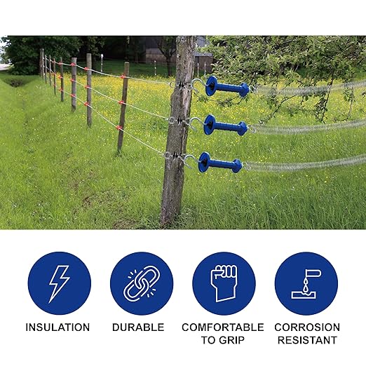 5 Pack Electric Fence Insulated Plastic gate Handle with Internal Spring and Double Ring end, Blue，for Electric Fence Gate Livestock Fence Agricultural Fencing and Pasture