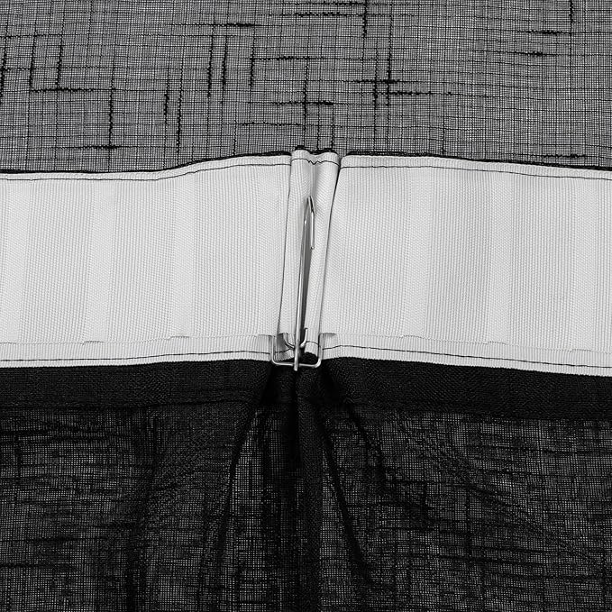 Black Linen Look Sheer Curtains 90 Inches Long 2 Panels, Rustic Textured Light Filtering Drapes, Dark Moody Window Decor, Pinch Pleat Curtain with Hooks