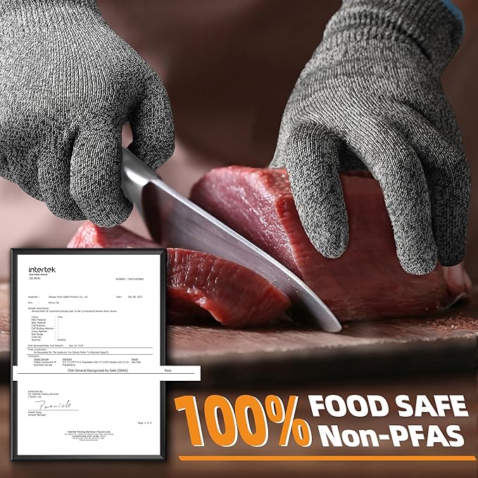 Schwer 2 Pairs ANSI A6 Cut Resistant Gloves, Food Grade Cutting Gloves for Kitchen Food Prep, Mandoline Gloves for Meat Cutting, Oyster Shucking, Knife Proof, Wood Carving, CR1401, M