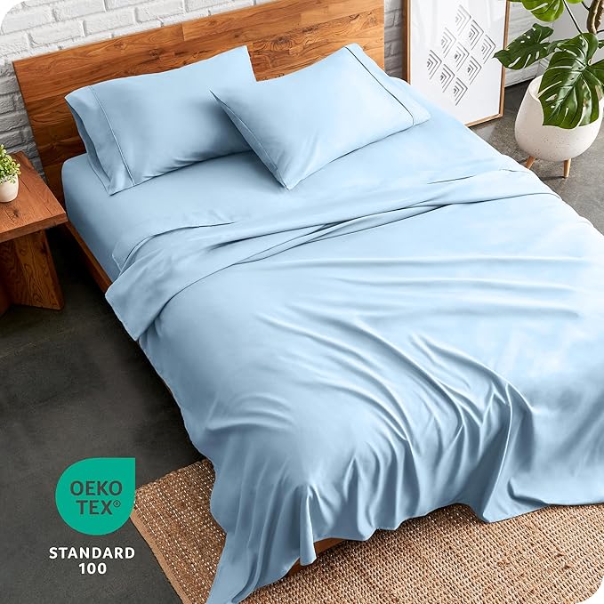 Bare Home Split Head Flex King Sheet Set - 1800 Ultra-Soft Microfiber Bed Sheets - Double Brushed - Deep Pockets - Easy Fit - 4 Piece Set - FlexTop King Bedding (Split Head Flex King, Light Blue)