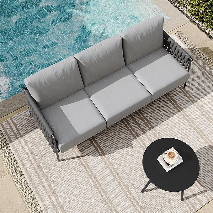 EAST OAK Life Chatter Outdoor Patio Furniture | Outdoor Sofa 3 Seats with Waterproof Thick Cushions | Deep Seating Modern Patio Sofa for Garden, Porch, Balcony & Backyard | Misty Grey