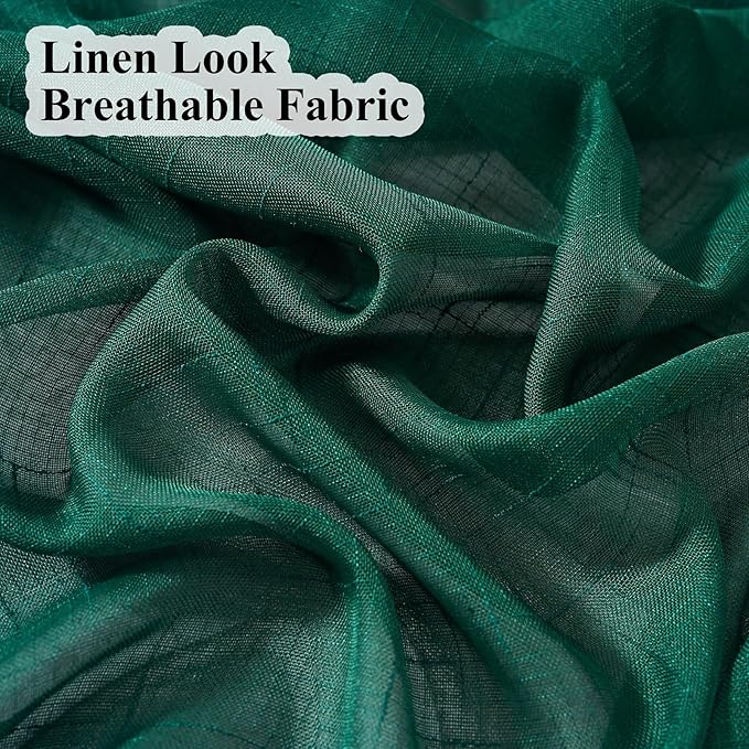 Emerald Green Curtains Sheer 108 Inch Long, Dark Linen Look Textured Light Filtering Drapes, Hunter Green Transparent Window Decor, Floor to Ceiling Pinch Pleat Curtain with Hooks