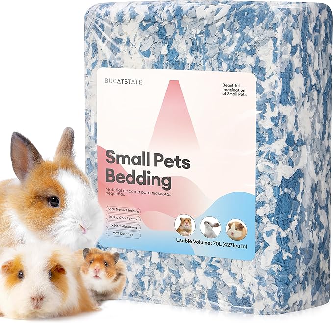 BUCATSTATE Hamster Bedding 70L, 99% Dust-Free Guinea Pig Paper Bedding Odor Control Paper Bedding, Cozy Small Animal Bedding for Rabbit Rat Syrian Dwarf Hamsters Gerbils (Ocean Blue)