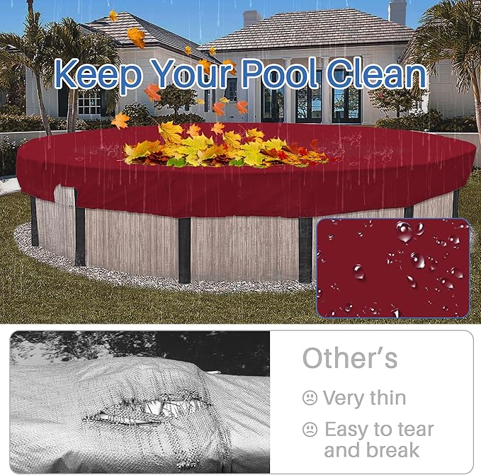 ECOOPTS 7 ft Waterproof Round Polyester Pool Cover for Above Ground Pools, Swimming Pool Cover Protector Winter Safety Cover (Red)