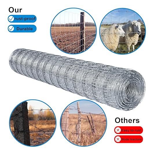 Cattle Fence 5ft x 100ft Heavy Zinc Coating Farm Fence,Galvanized Field Wire Fencing Deer Fence,Goat Fence,Hog Wire Fencing for Yard Livestock & Animals Protection