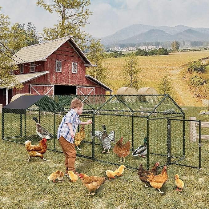 Large Metal Chicken Coop, 160"×40"×40" Walk-in Poultry Cage, with Protective Cover to Block Wind and Rain, Chicken Duck and Rabbit Enclosure for Yard,Farm, Scratch-Ristant & Easy Assembly