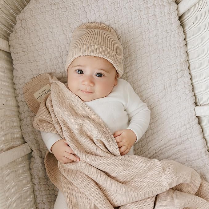 Luxe Collection 100% Organic Luxury Knit Baby Blanket + Hat Set (Oatmeal)