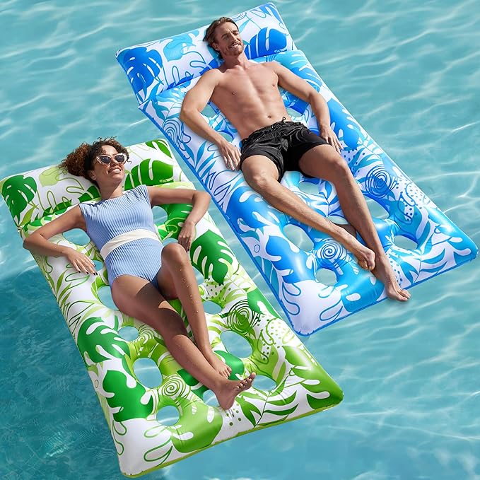 SLOOSH 2-Pack Inflatable Pool Floats Mat - XL Pool Floaties Adults Size with Headrest, Sun Tanning Raft Lake Beach Swimming Pool Party Toys Floating Lounge Above Water Keep Cool