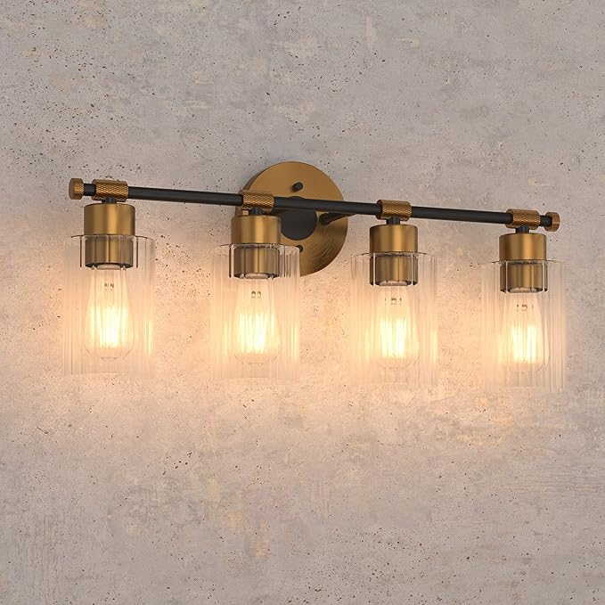 Inlight 23" Wide 4-Light Brass Gold Bathroom Vanity Light, Modern Black Bath