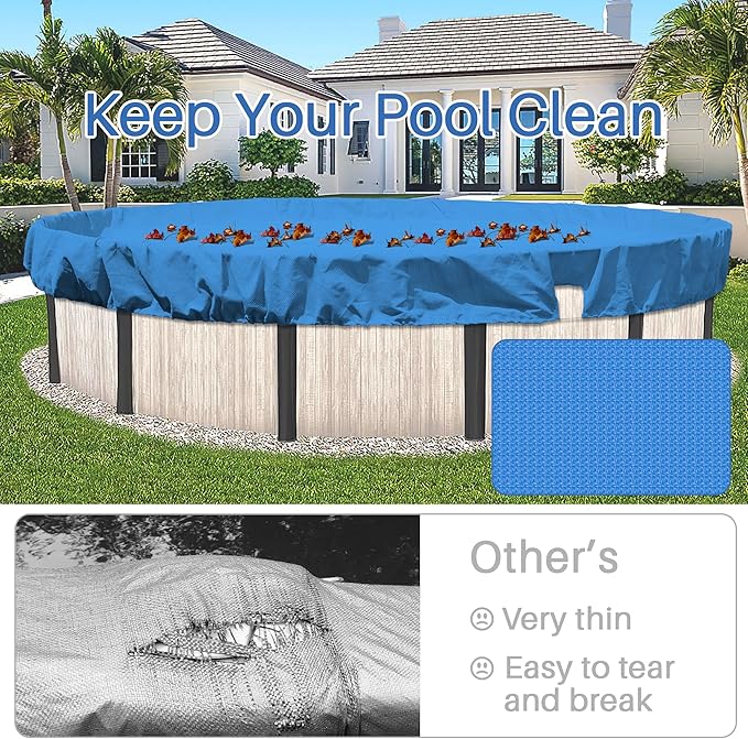 ECOOPTS 17 ft Round Pool Cover for Above Ground Pools, Swimming Pool Cover Protector Winter Safety Cover (Blue)