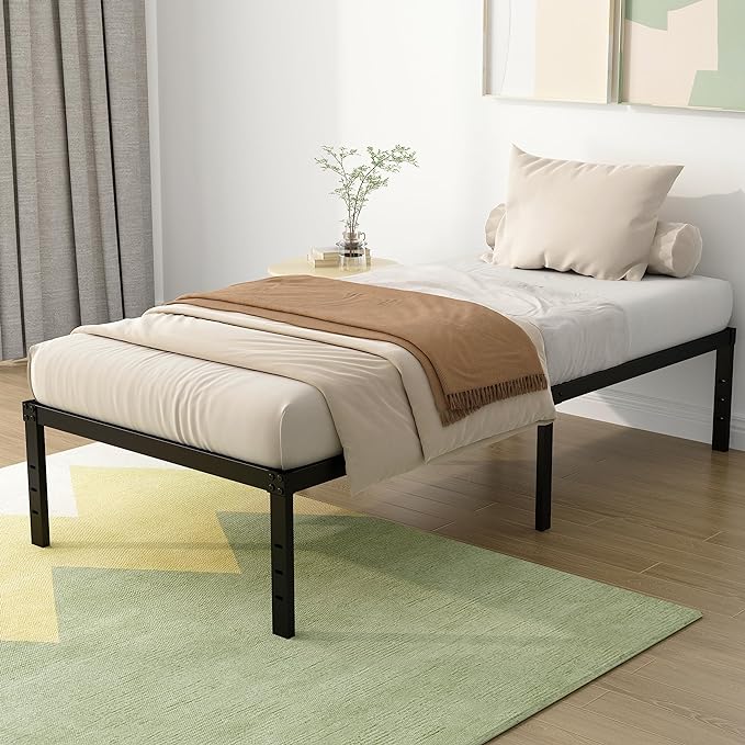 18 Inch Narrow Twin Bed Frames Heavy Duty No Box Spring Needed Metal Platform with Maximum Storage, Easy Assembly, Noise Free, Black
