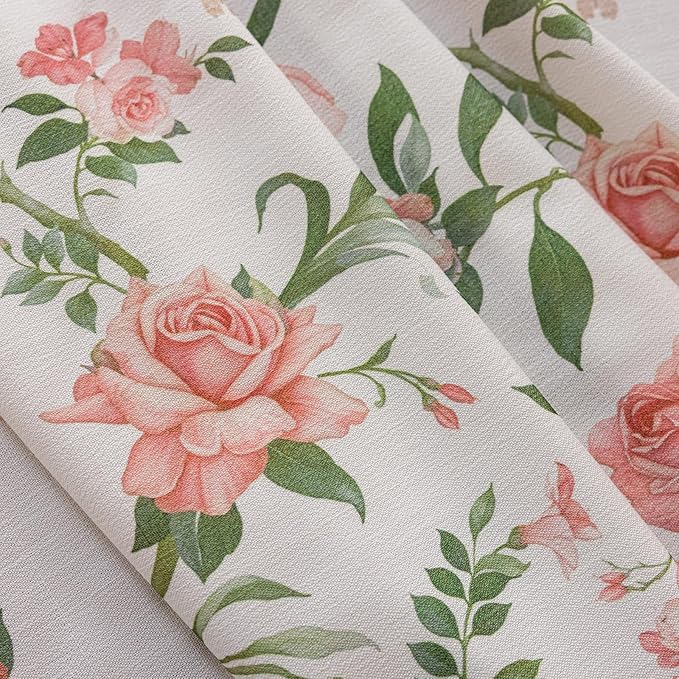 ENJOYBRIDAL Pink Floral 63 Inch Curtains for Bedroom Living Room Drapes Semi Sheer Boho Rod Pocket Short Window Curtains 2 Panel Sets Farmhouse Light Filtering Vintage Cute Window Treatments