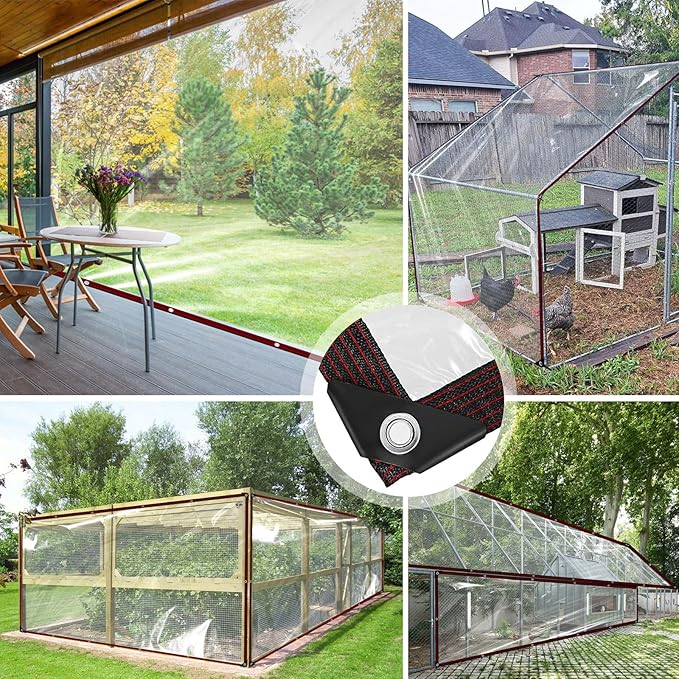 Clear Tarp - Waterproof tarp 6X10FT with Grommets,Clear Vinyl Tarps for Outdoor Porches Transparent Tarpaulin for Patio Enclosure Roofs Greenhouse Plant Chicken Coop Cover