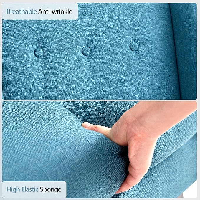 HUIMO Button-Tufted Accent Chairs Set of 2,Upholstered Reading Living Room Chair,Mid Century Modern Chair with Linen Fabric, Club Chair,Comfy Arm Chairs for Living Room,Bedroom,Lake Blue