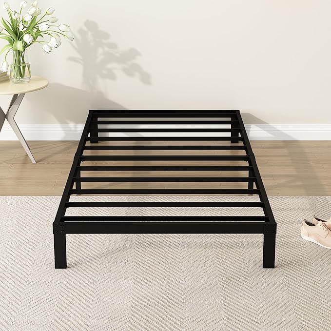 7 Inch Twin Bed Frames Heavy Duty Low Profile Metal Platform No Box Spring Needed Mattress Foundation, Easy to Assembly, Noise Free, Black
