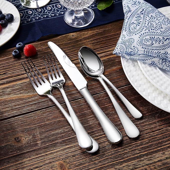 KEAWELL Premium Verona 20-Piece Silverware Set for 4, Heavy Duty – 18/10 Stainless Steel, Brilliant Mirror Finish, Smooth Edges, Dishwasher Safe (20, Silver)