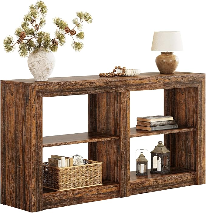 Tribesigns 59-Inch Farmhouse Entryway Table, 3-Tier Console Tables for Living Room, Wood Console Behind Couch for Living Room, Hallway, Foyer, Rustic Brown