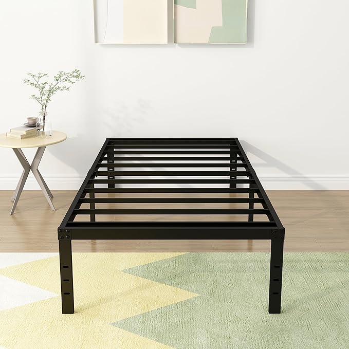 18 Inch Narrow Twin Bed Frames Heavy Duty No Box Spring Needed Metal Platform with Maximum Storage, Easy Assembly, Noise Free, Black