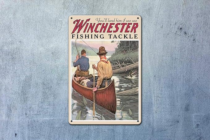 KENSILO Bar Vintage Retro Metal Tin Sign Winchester Fish and Tackle Hunting Fishing Home Wall Decor 8 x 12 inches