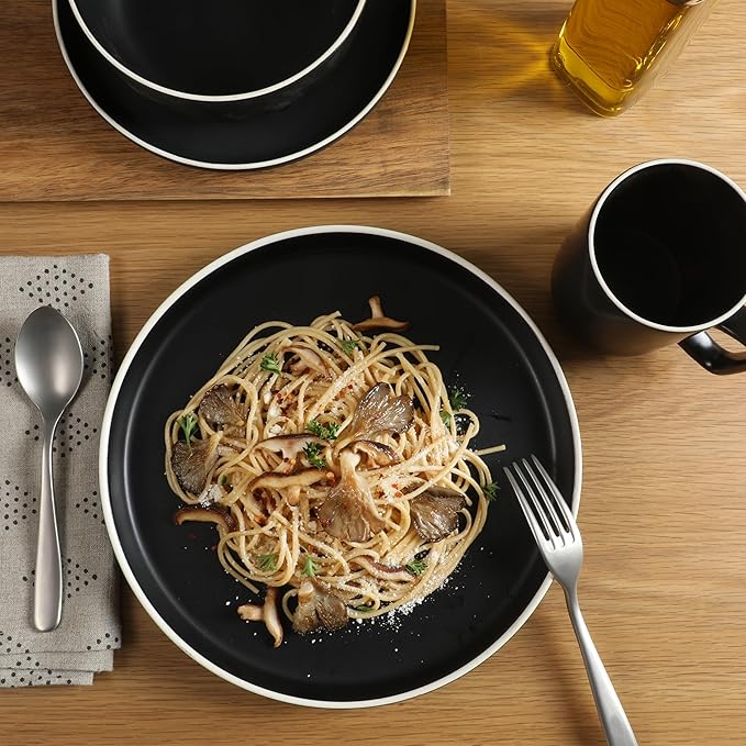Gibson Home Zuma Nuevo 32 Piece Plates, Bowls, and Mug (Service for 8) Dinnerware Set - Black