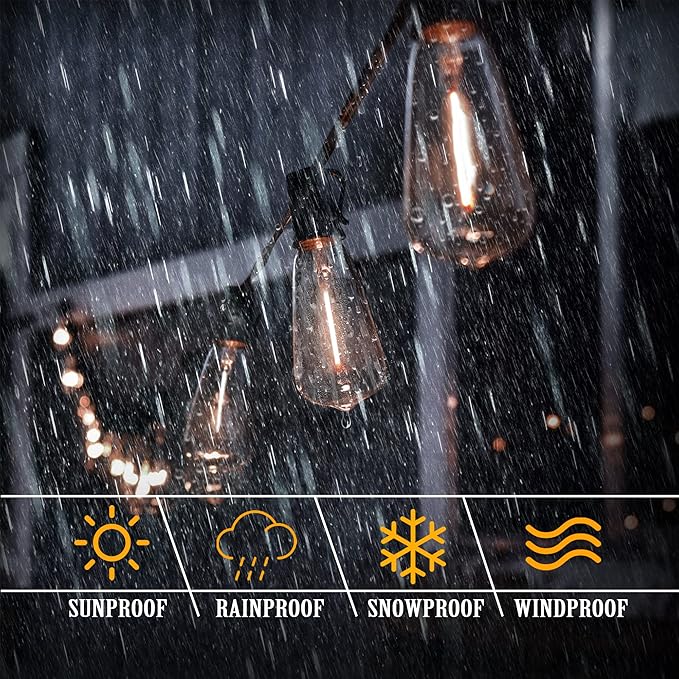 DAMAING Outdoor String Lights 50 FT Waterproof Patio Light String Lights
