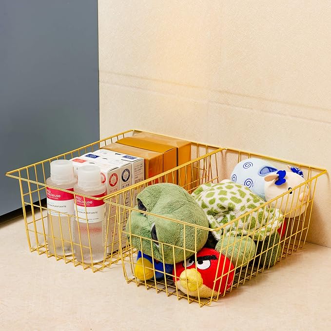 SANNO Wire Baskets Storage Baskets, Freezer Bakets Pantry Baskets Kitchen Organizing Basket Set, Great for Home, Bathroom, Tables Countertops, Office