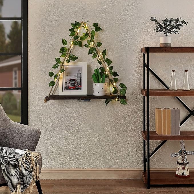 Floating Shelves for Wall,Plant Wall Decor,Hanging Shelf,Cottage Core Decor,Room Decor Aesthetic,Boho Room,Adhesive Shelves,Floating Shelves for No Drilling,Two-Piece Set(Green Leaf)