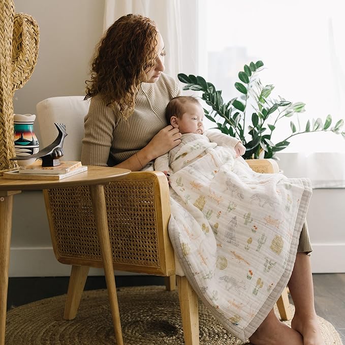 Little Unicorn Newborn Receiving Quilt | Ultra- Soft, Multi-Layered Muslin Fabric | Gift for Newborns & on-The-go (Desert Night)