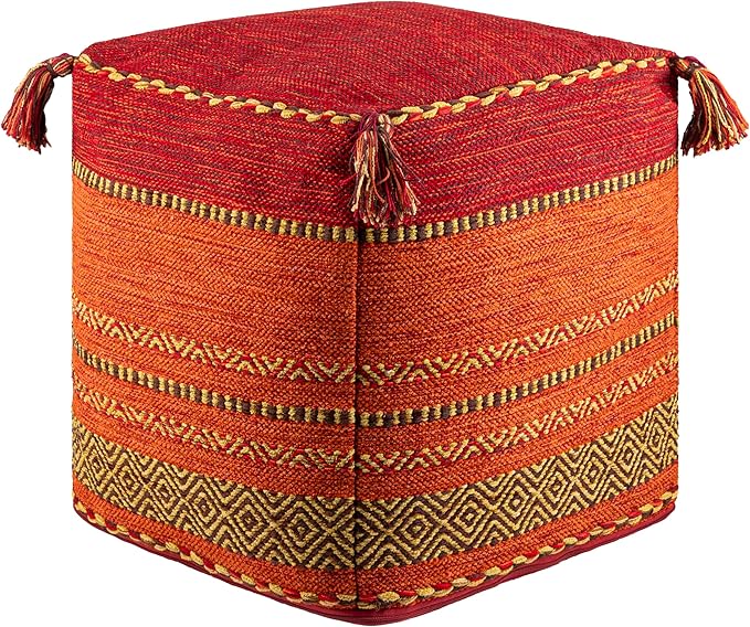 Mark&Day Pouf Ottoman, Hinterbruhl Global Burnt Orange Cube Pouf Foot Rest for Living Room, Bedroom and Boho Home Decor (18"x18"x18")