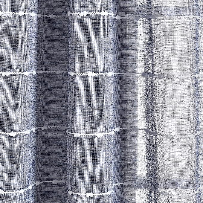 Lush Decor Farmhouse Textured Sheer Window Curtain Valance, 52"W x18"L, Navy