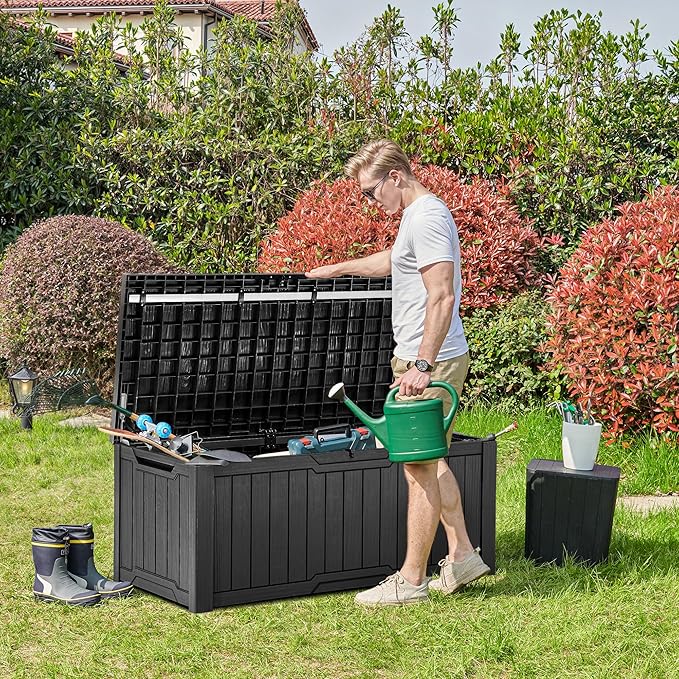 YITAHOME 120 Gallon Large Deck Box, Resin Outdoor Storage Box for Outdoor Pillows, Garden Tools and Pool Supplies, Waterproof, Lockable, Black